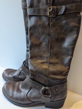 boc Women's Dark Brown Mid-Calf Heeled Boots with Western Buckle